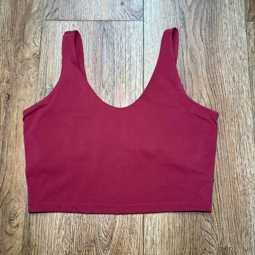 90 Degree by Reflex Women L Burgundy V-Neck Cropped Active Tank Top Built in Bra